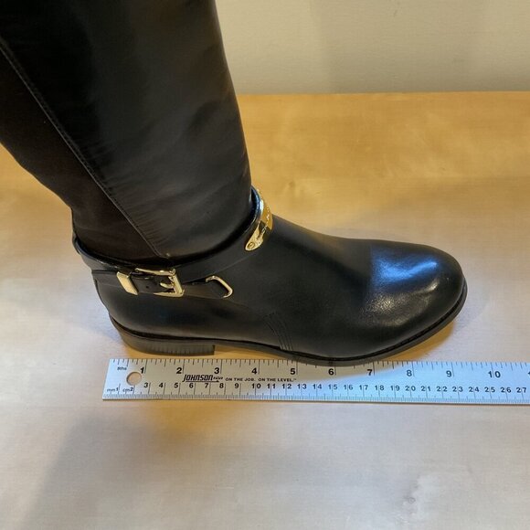 Michael Kors Black Leather Knee-High Riding Boots gold hardware Womens Size 5.5 - Picture 13 of 16